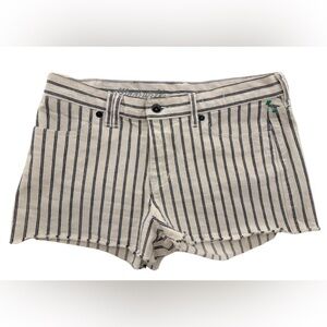 Madewell Women's Navy Blue White Striped Denim Raw Hem Cuffed Shorts Size 28